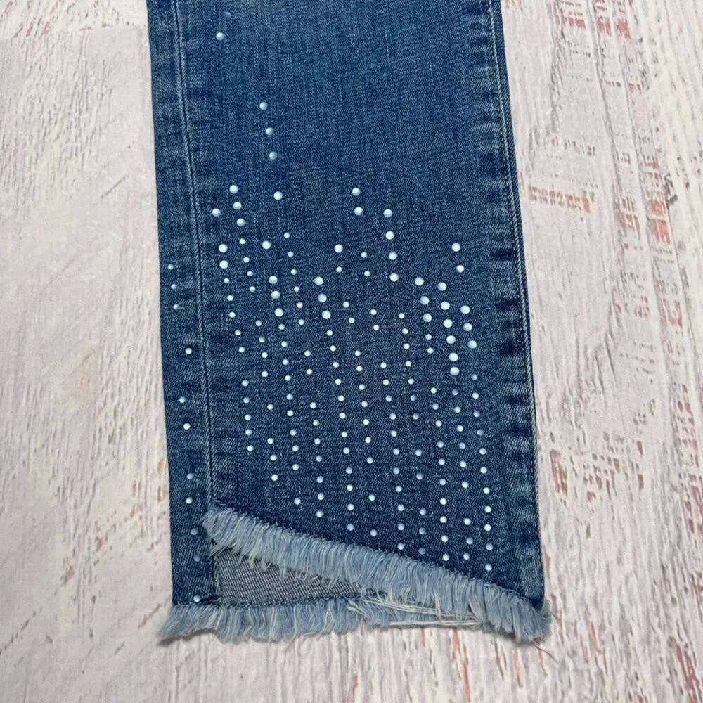 Mavi Tess High Rise Skinny Jeans Indigo Rhinestone Embellished Size 27 NWT